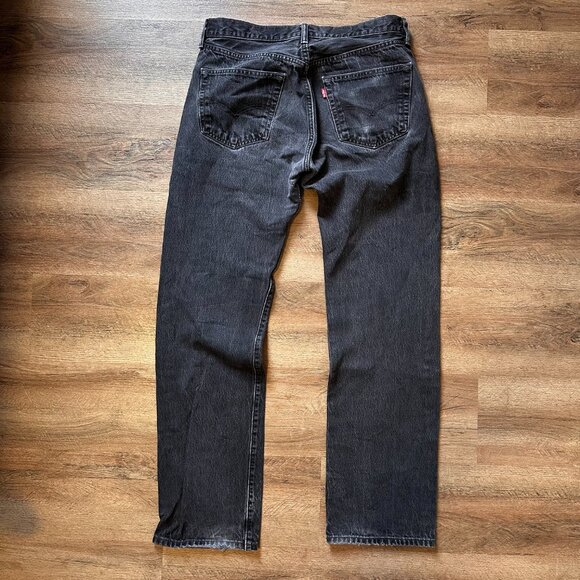 Levi's Jeans Mens 33x32 Black 501 Dark Wash Distressed Cotton Denim Pants - Picture 2 of 8